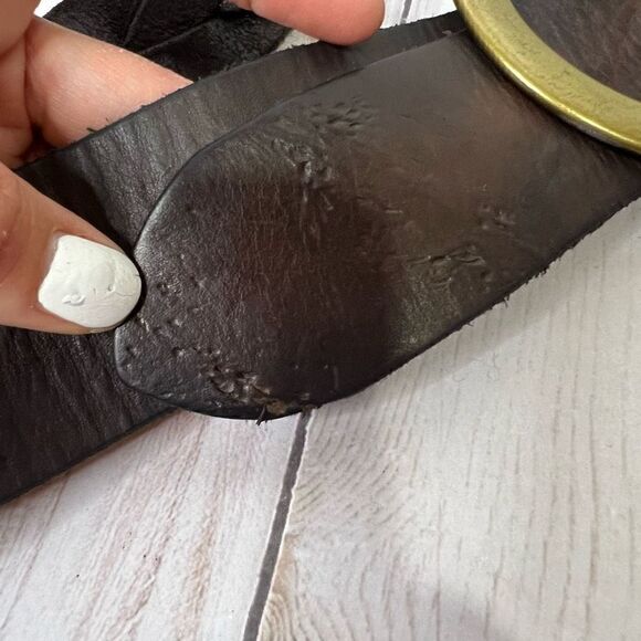 GAP Brown Leather Braided Belt Large Brass Round Buckle - Picture 3 of 9